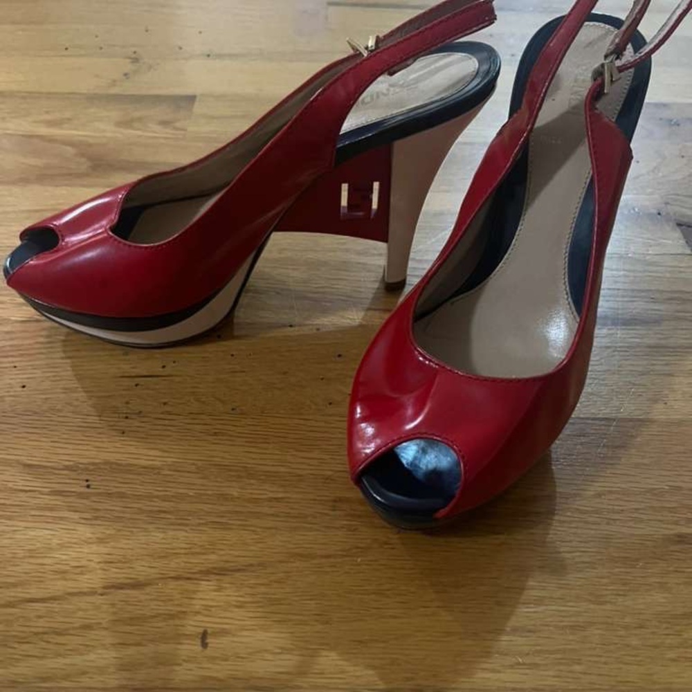 Fendi Red Peep-Toe Slingback Heels